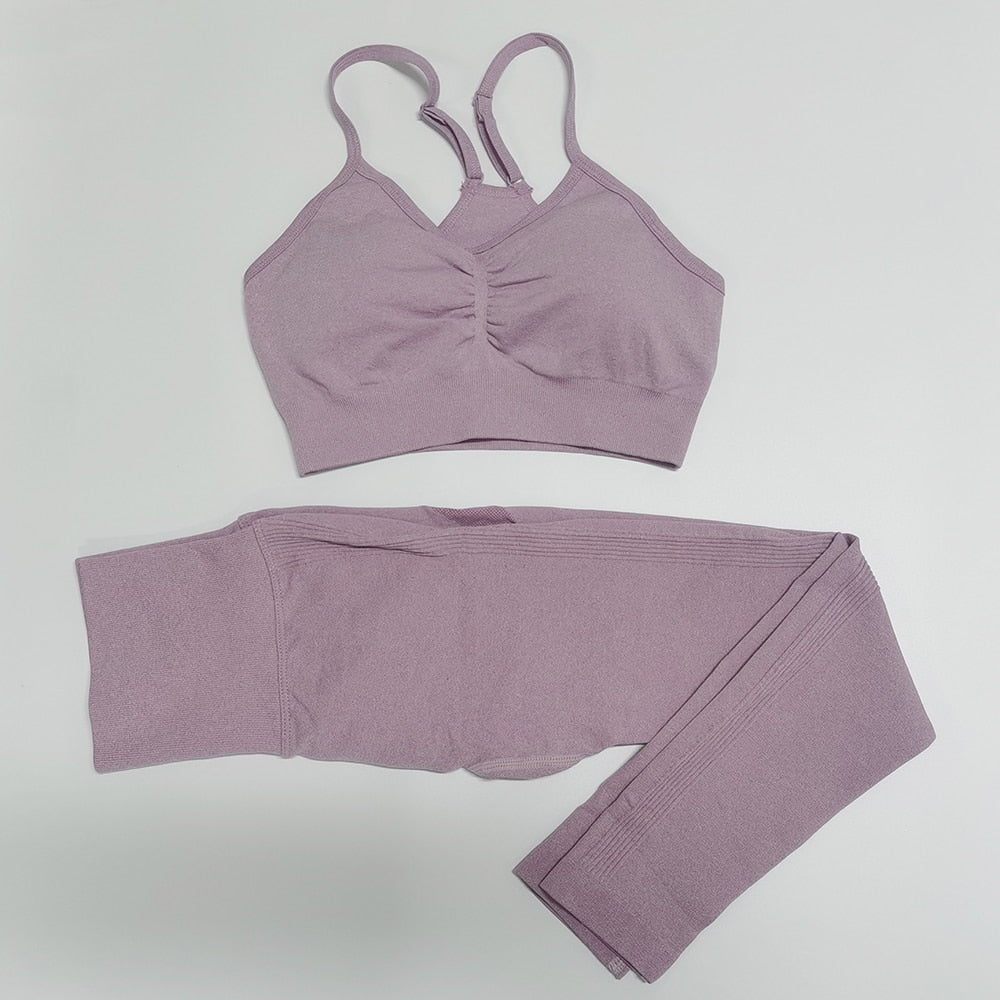 Gym Seamless Workout Clothes BraSet LightPurple