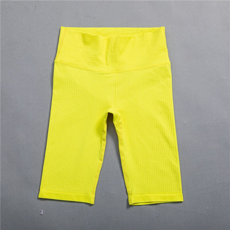 Women Wide Band Yoga Biker Shorts shorts yellow