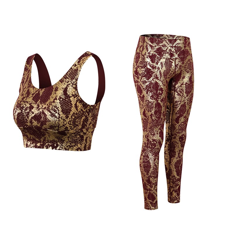 Women Snake Pattern Gym Set BrownRed Set