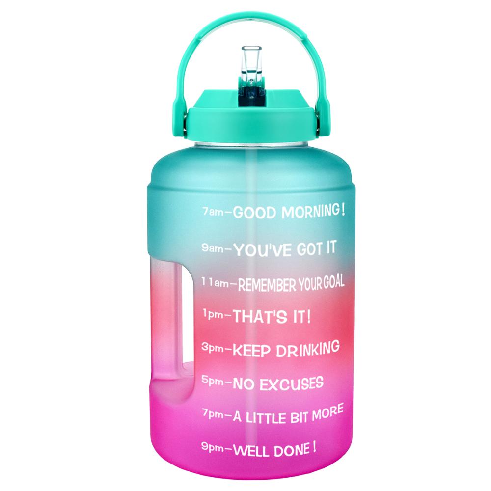 Wide Mouth Gallon Motivational Water Bottle Green-A-Pink