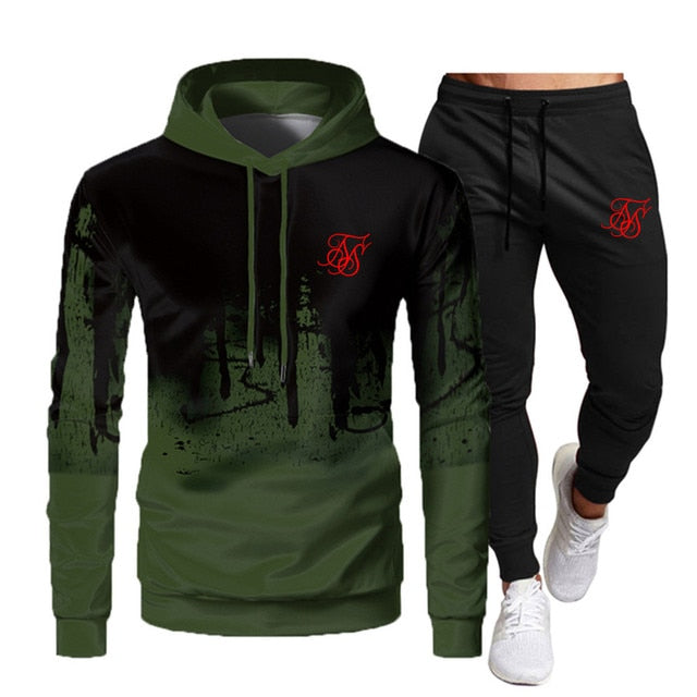 Fashion Sik Silk Hoodie Sports Suit green SS R