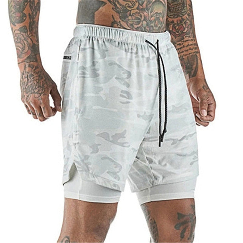 2 in 1 Sports Quick Dry Beach Shorts White camouflage