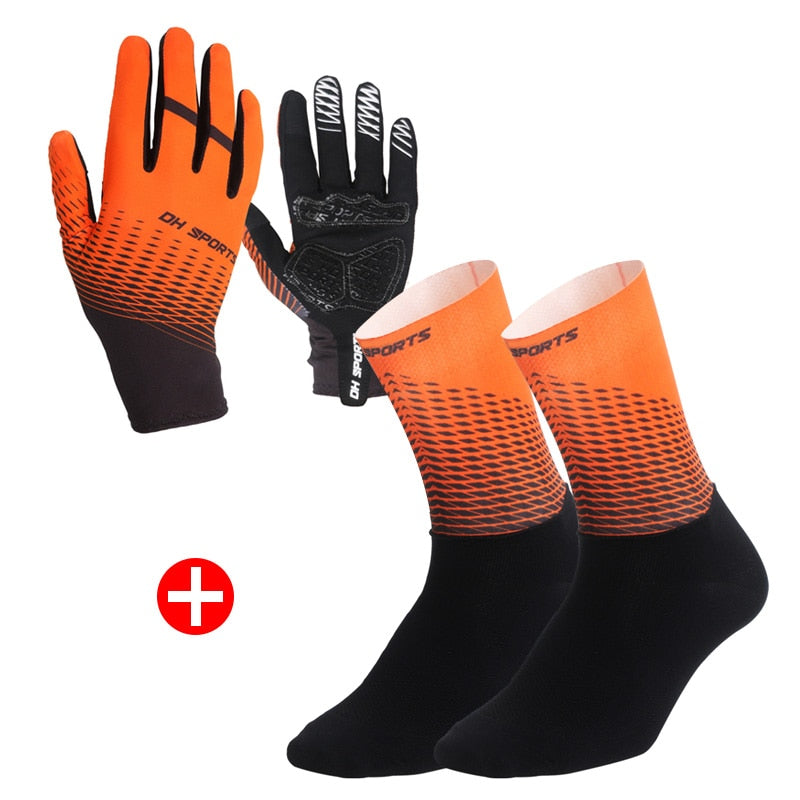 Cycling Socks & Gloves Set Full Orange