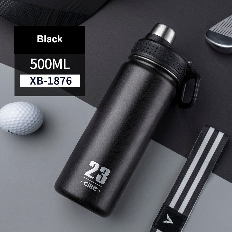 Stainless Steel Sport Fitness Thermos Bottle Black 500ml