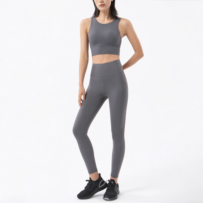 Nylon Fitness Workout Yoga Set Titanium gray