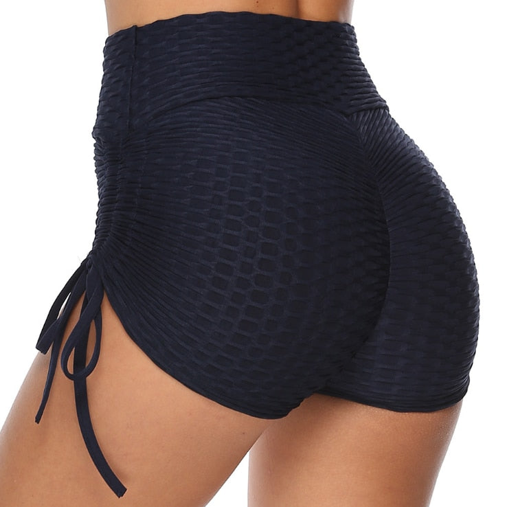 Women Elastic Waist Yoga Shorts Navy