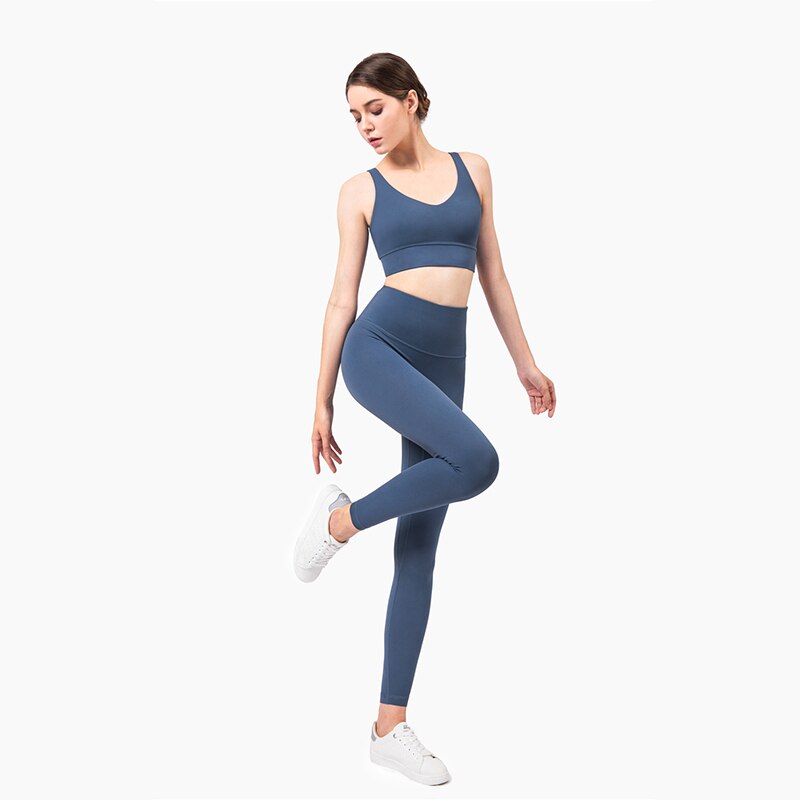 Women Gym Crop Tops Yoga Suit Ink Blue 1