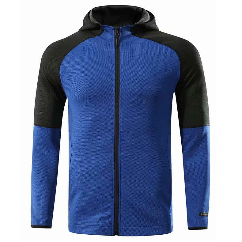 Men Quick Dry Hooded Fitness Sport Jacket Blue