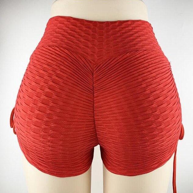 Women Elastic Waist Yoga Shorts Red