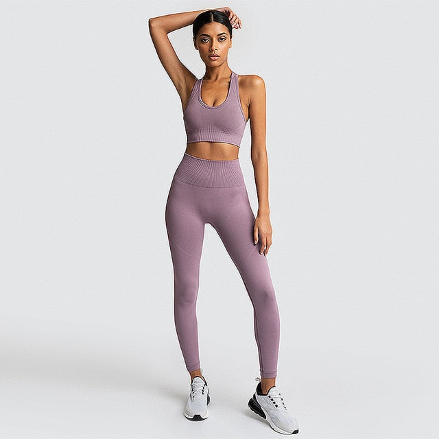 Women Long Sleeve hyperflex gym clothes purple1 set
