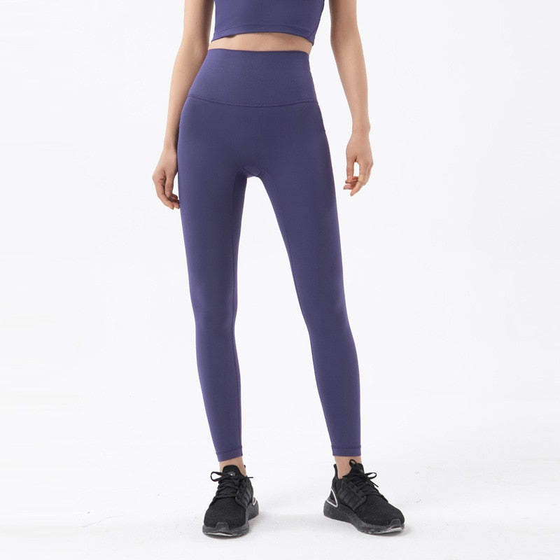 Women Hidden Pocket Nylon Gym Leggings Midnight Blue Purple