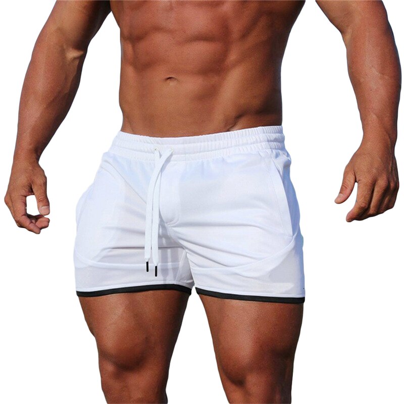 Men Fitness Bodybuilding Shorts A white