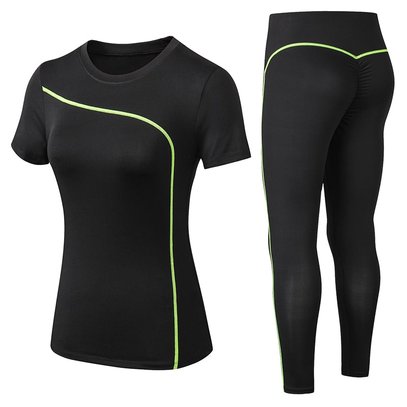 Woman 2 Piece Short-sleeved Fitness suit Light Green