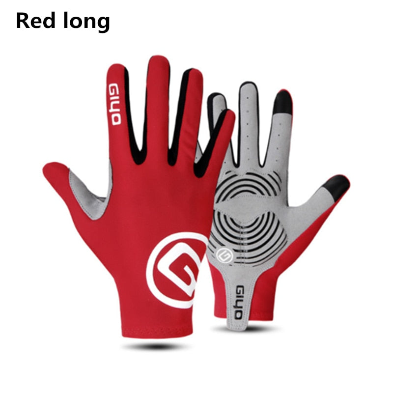 Women Men Sports Cycling Gloves red long