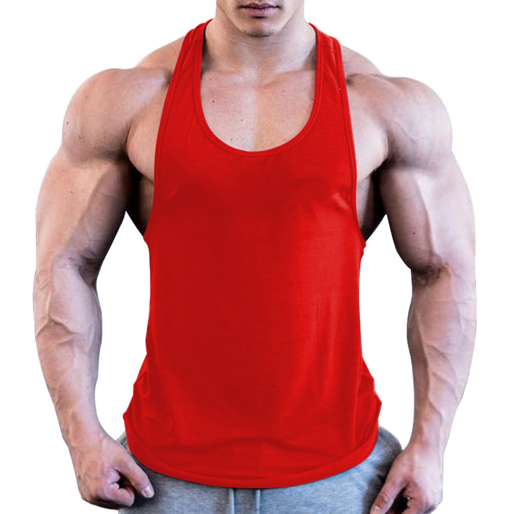 Men Gym Singlet Stringer Muscle Tank Tops Red