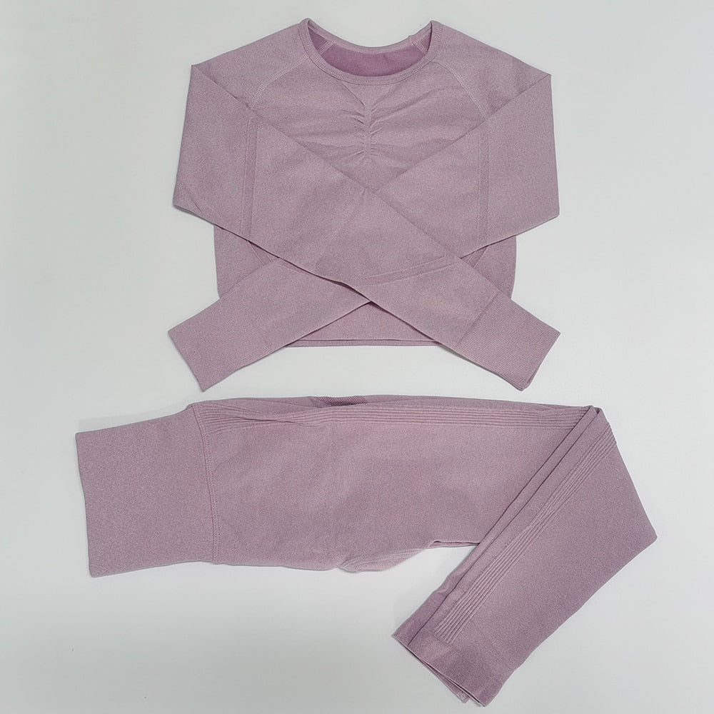 Gym Seamless Workout Clothes ShirtSet LightPurple