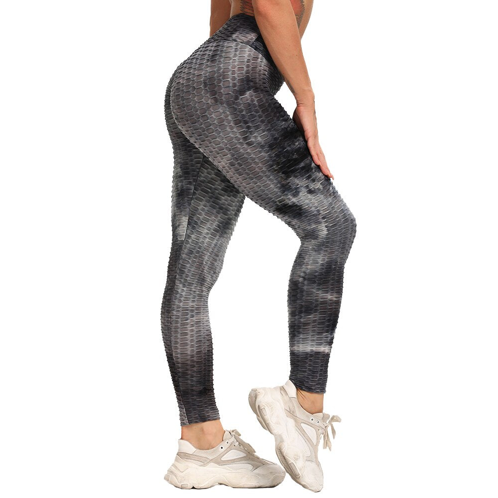 Women High Waisted Printed Leggings A-Black ink