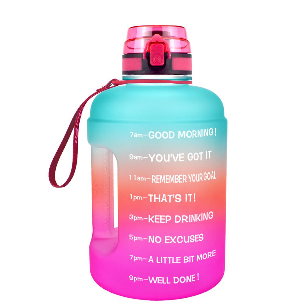 Locking Flip-Flop Lid Outdoor Fitness Water Bottle Green-A-Pink