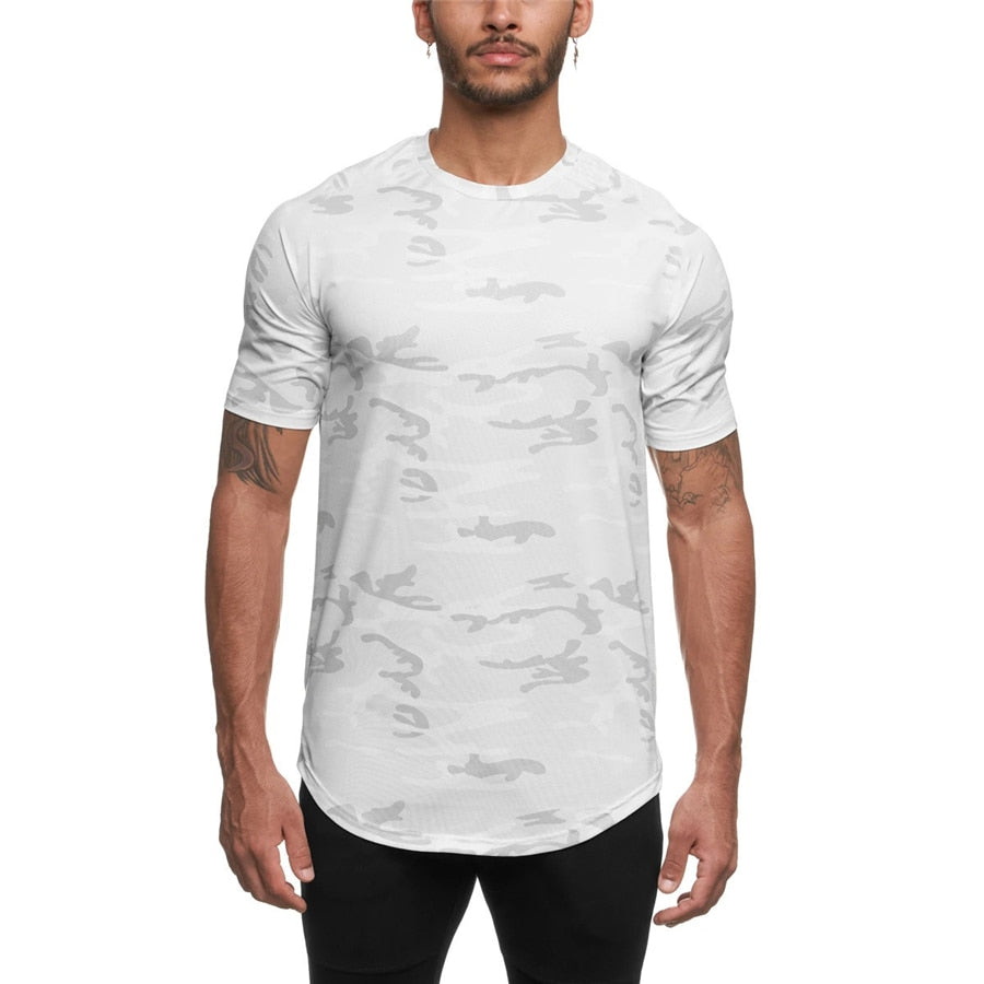 Camo Short Sleeve Workout Gym T-shirt White camo