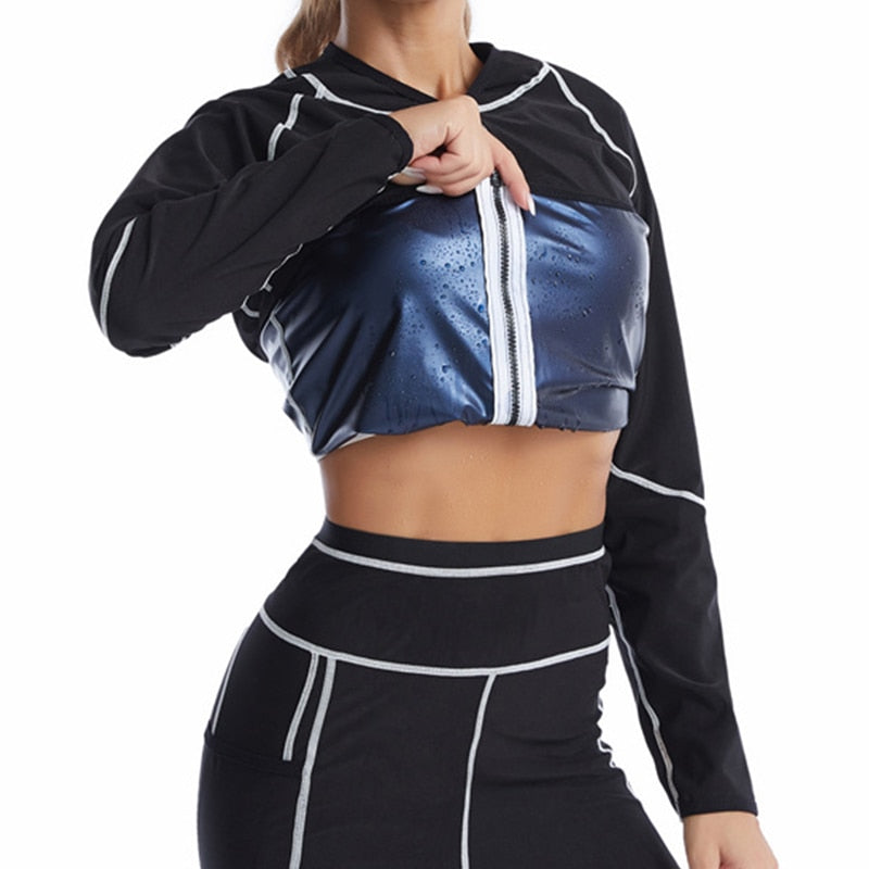 Women Body Shapers Sweat Sauna Suit Blue long sleeve