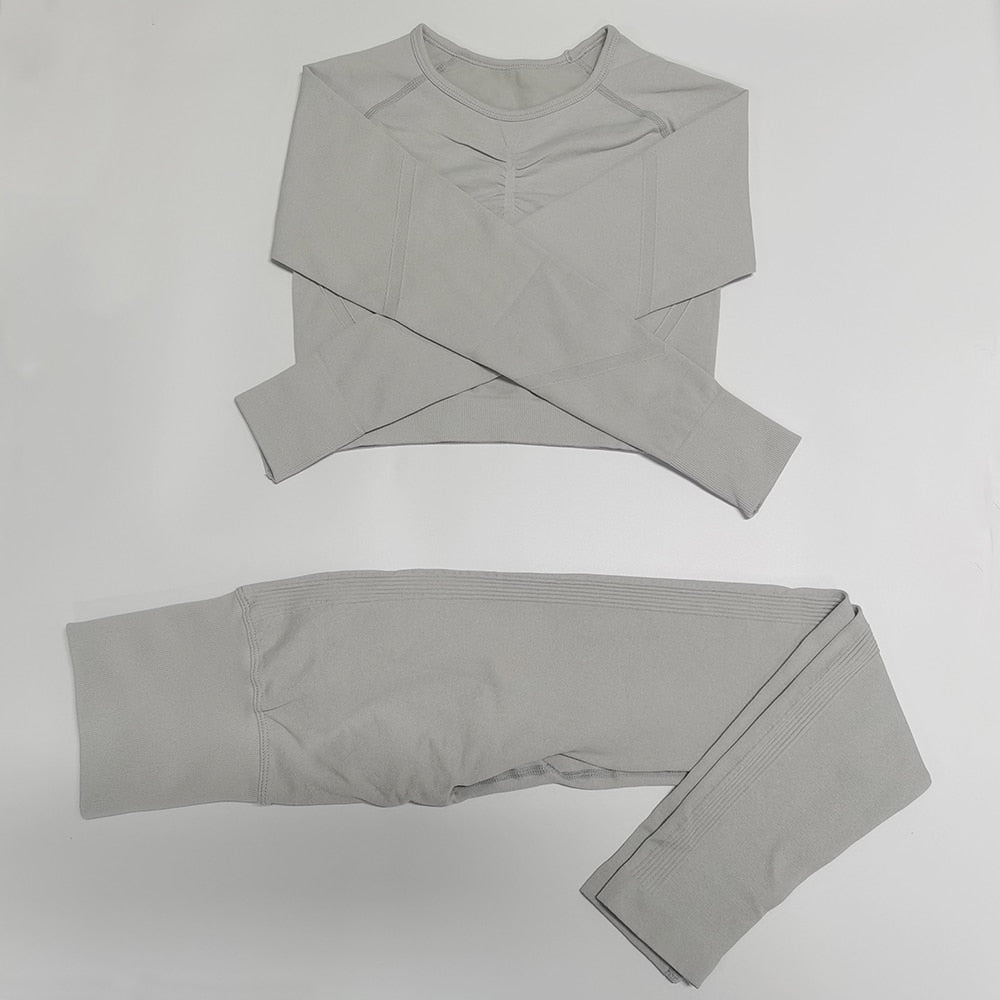 Gym Seamless Workout Clothes ShirtSet LightGray