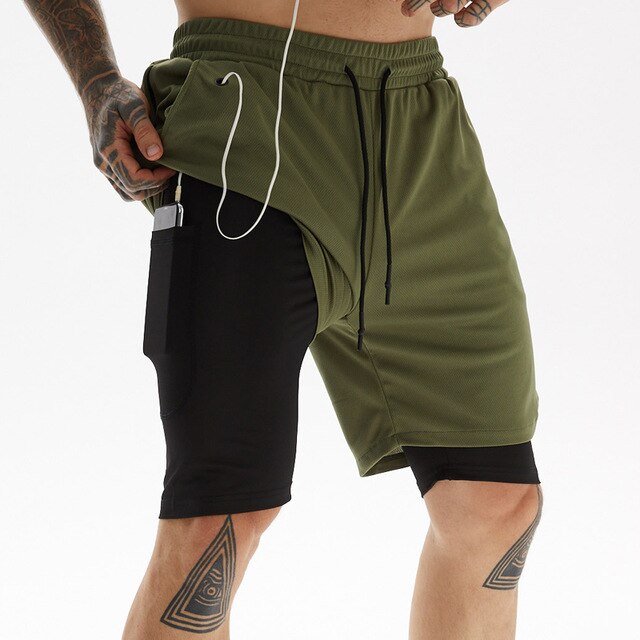 Double-deck Quick Dry Camo GYM Shorts Green 2