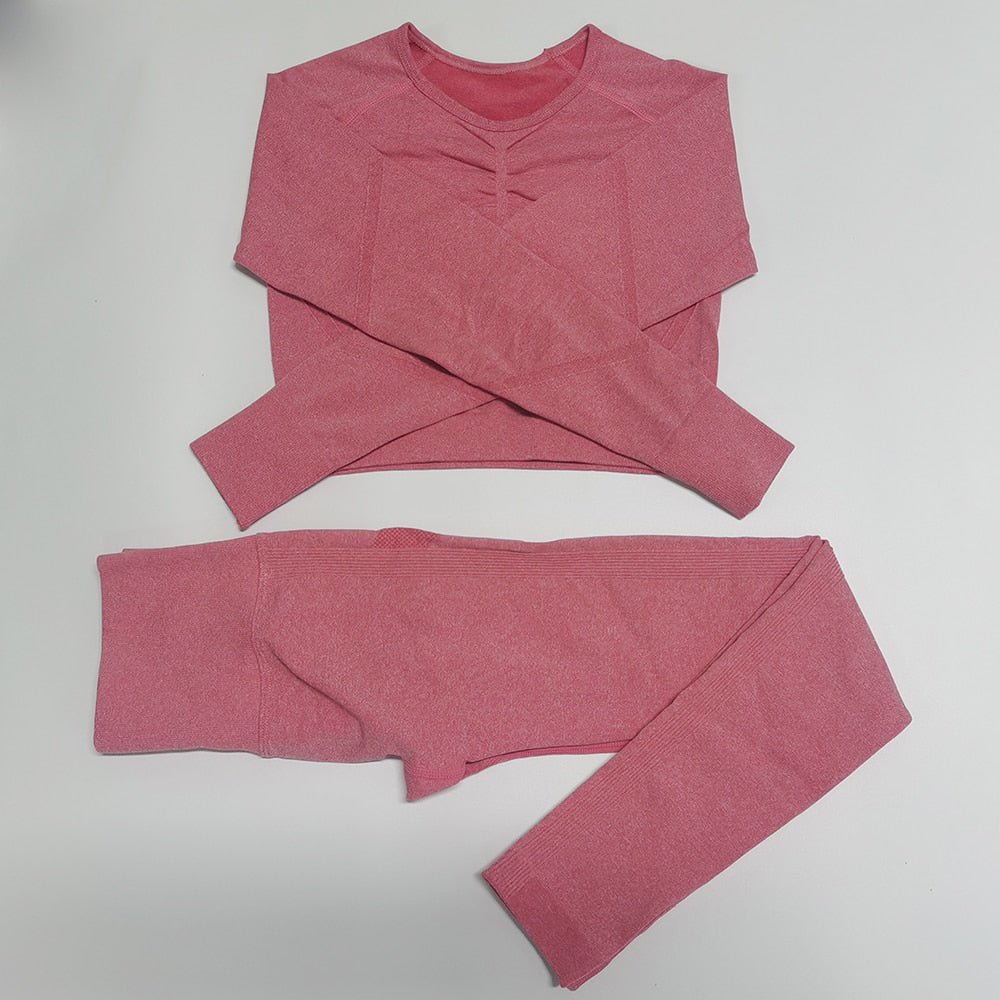 Gym Seamless Workout Clothes ShirtSet WaterRed