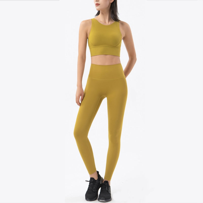 Women Stretch Soft Gym Clothes Leaves Yellow