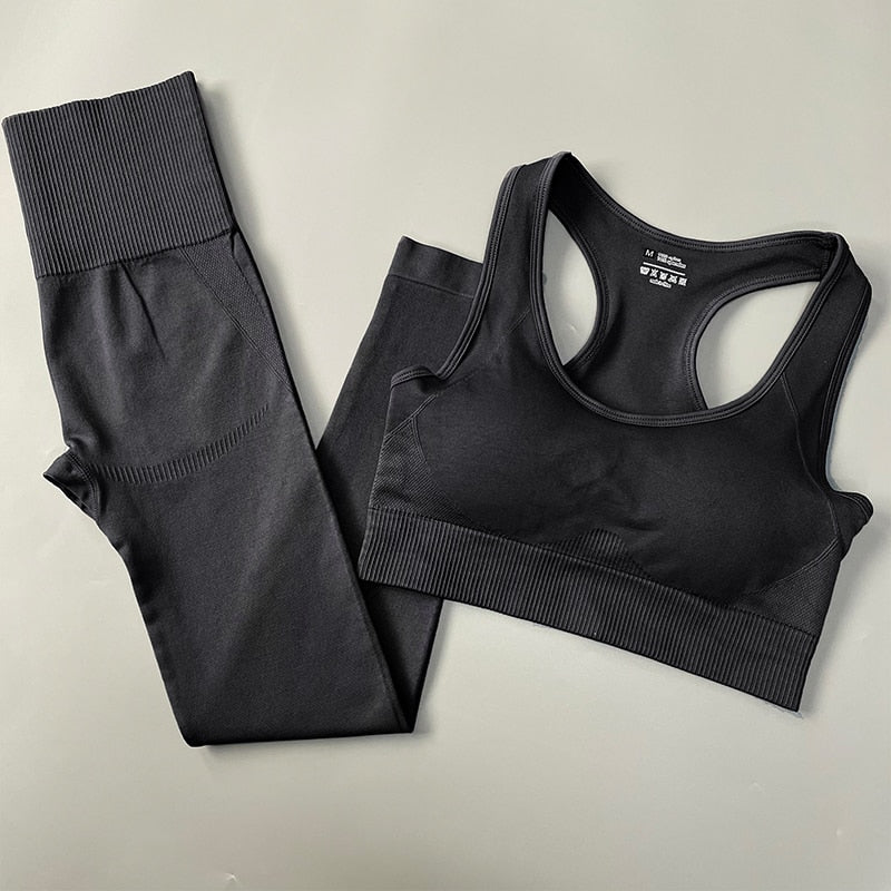 Seamless Women Sports Yoga Set Bra Pants Black