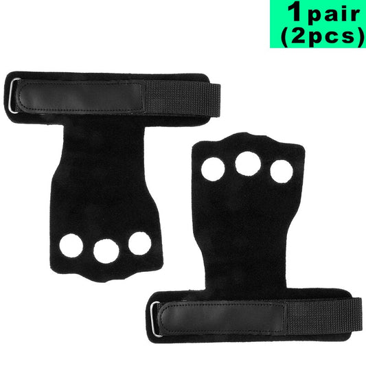 Gym 3 Holes Cowhide Leather Hand Grips