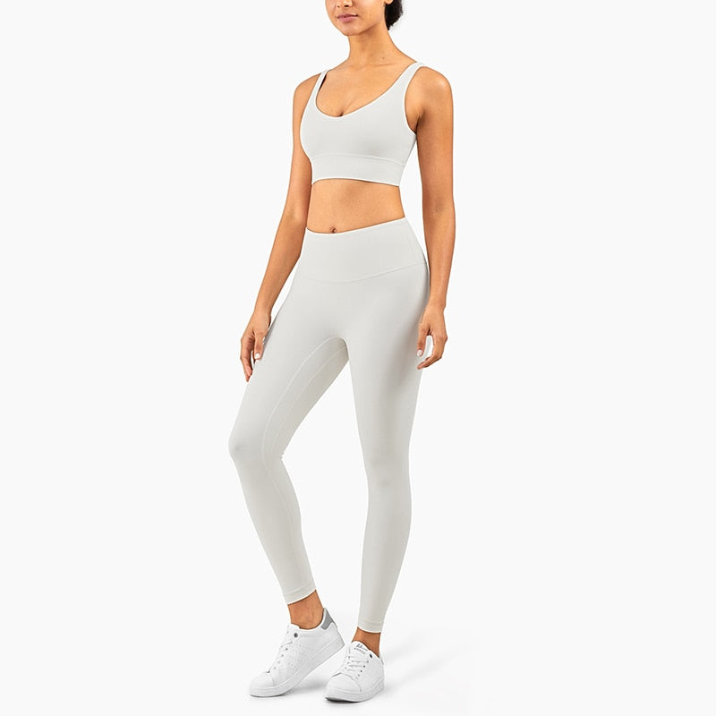 Women Gym Crop Tops Yoga Suit Light Ivory 1