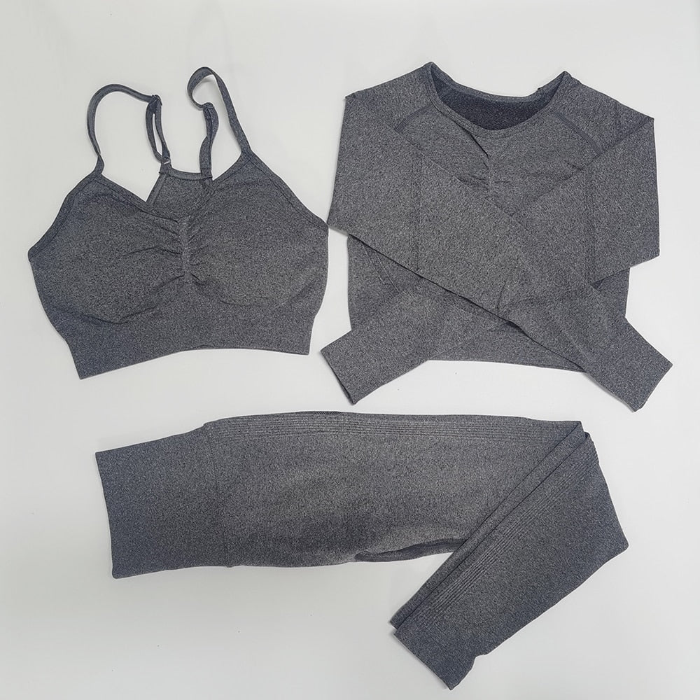 Gym Seamless Workout Clothes 3pcs DarkGreen