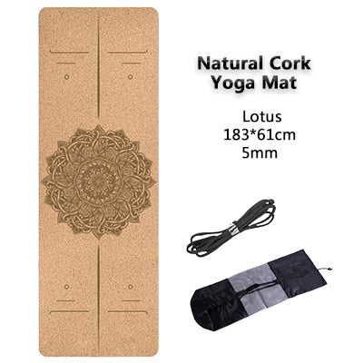 TPE Non-slip Natural Cork Yoga Mat Lotus with bag