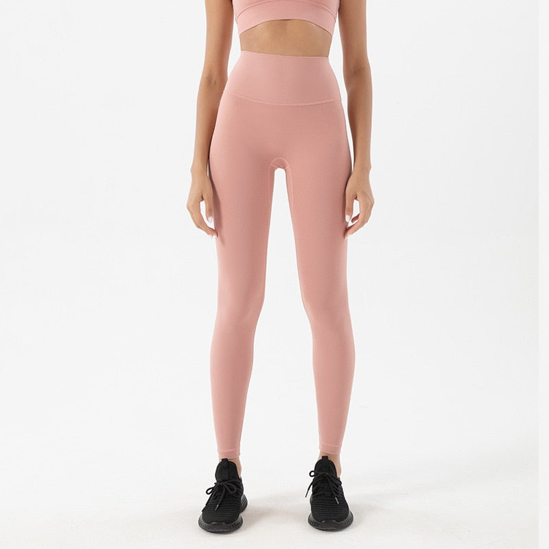 Women Hidden Pocket Nylon Gym Leggings Pink Pastel