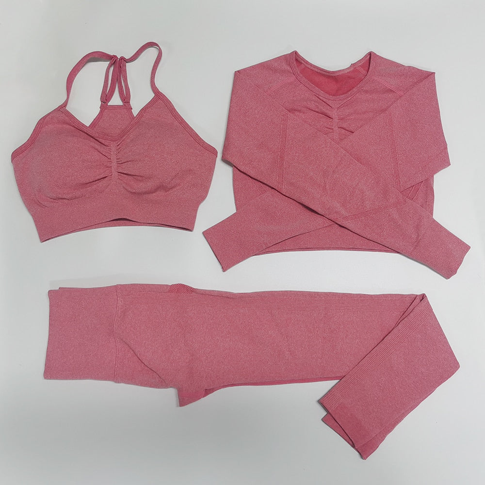 Gym Seamless Workout Clothes 3pcs WaterRed