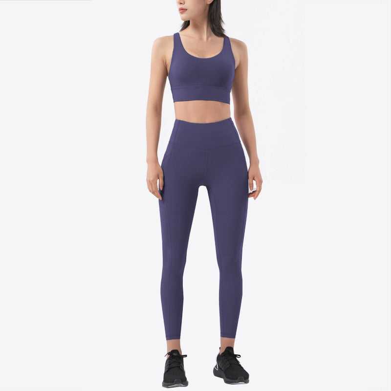 Nylon Fitness Workout Yoga Set Midnight Blue Violet