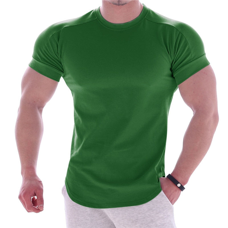 Men Gyms Fitness Short sleeve T-shirt Green