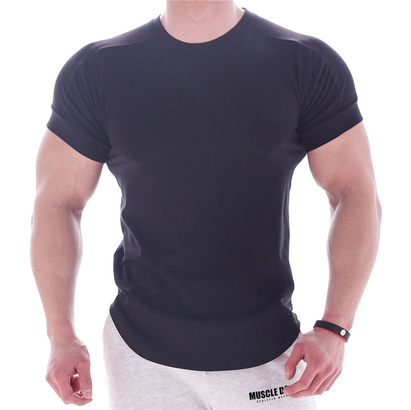 Men Gyms Fitness Short sleeve T-shirt Black