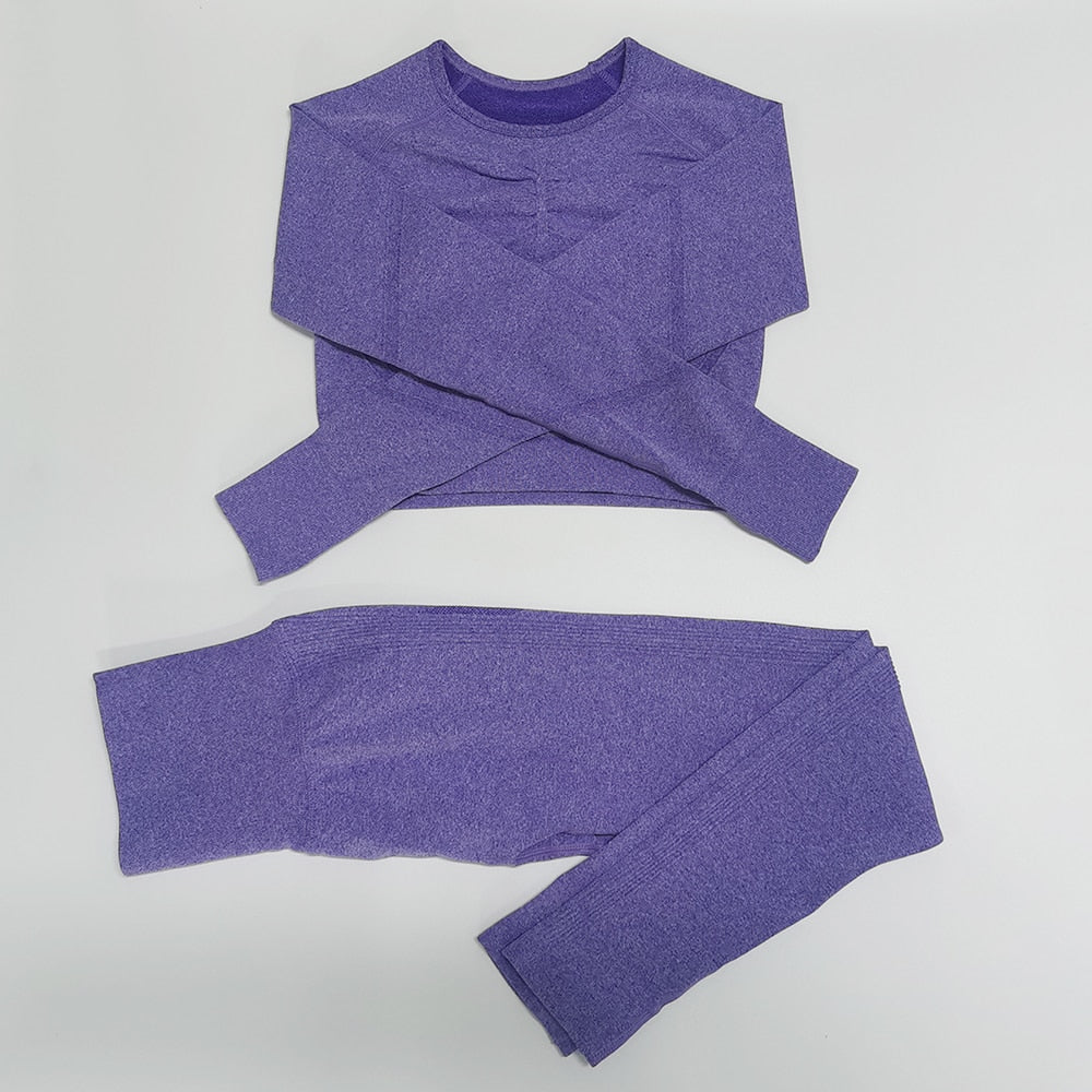 Gym Seamless Workout Clothes ShirtSet Purple