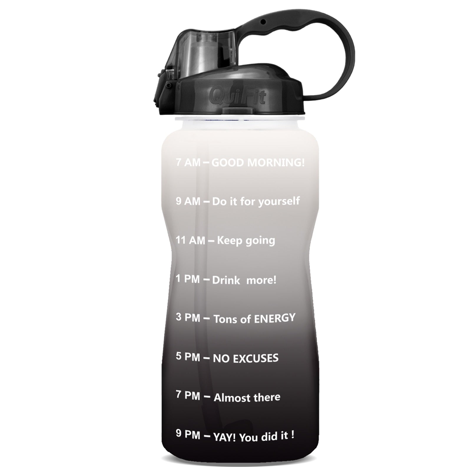 Half Gallon Water Bottle 2L 64oz Half Gallon GrayA-Black