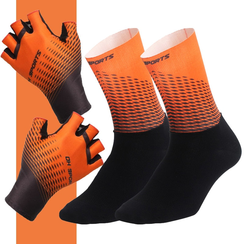 Cycling Socks & Gloves Set Half Orange