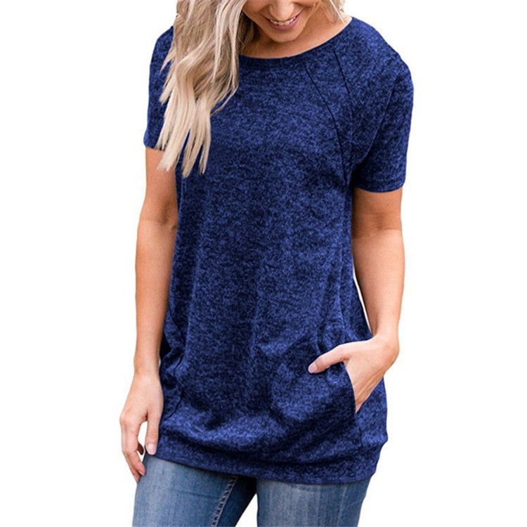 Women O-Neck Loose Gym T Shirt Blue