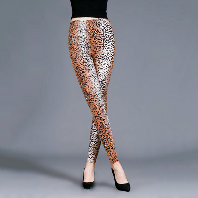 Women Leopard Print Gym Pants White Dot Leopard