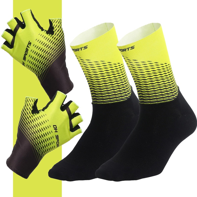 Cycling Socks & Gloves Set Half Yellow
