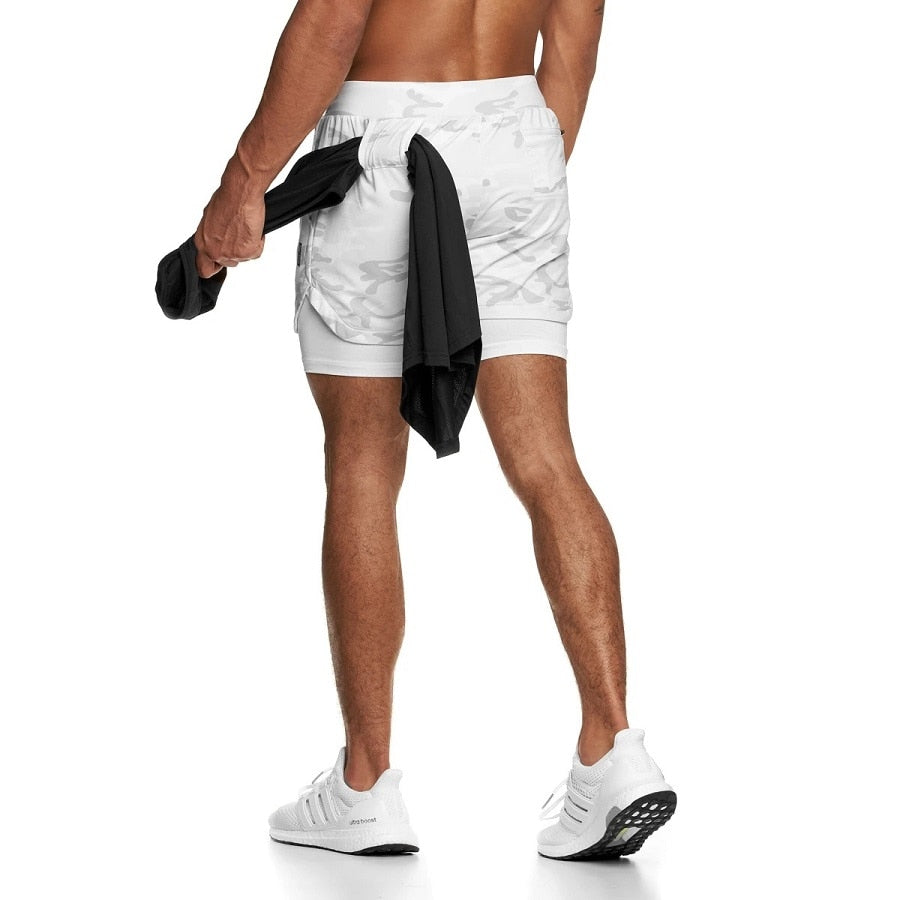 2 IN 1 Men Sports Shorts White camo