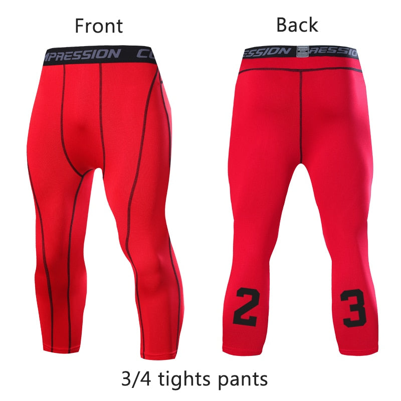 Men's Sports 3/4 Cropped Pants Red-1