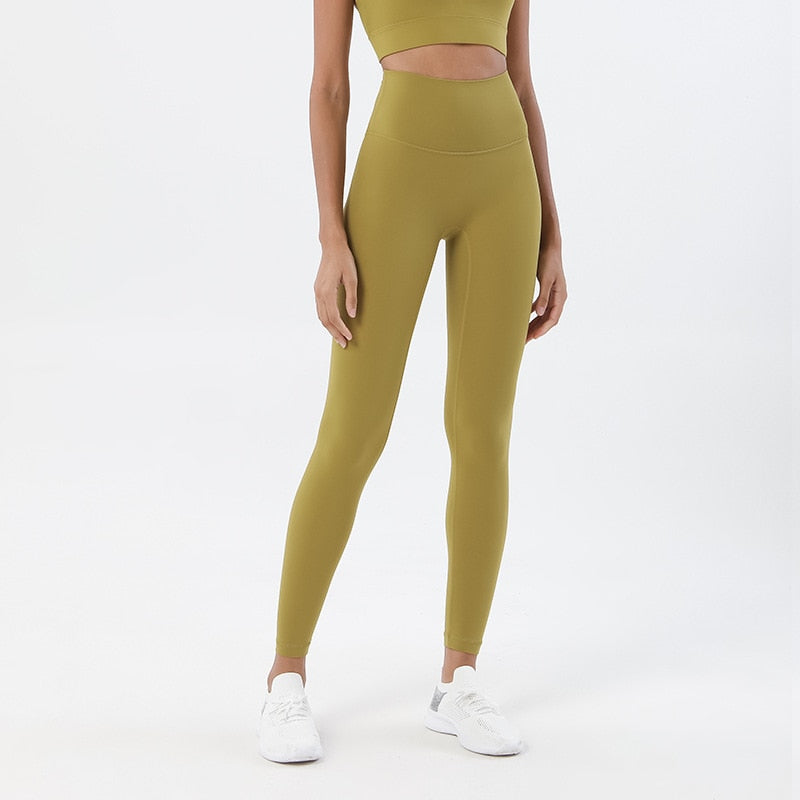 Women TRY TO BN Fitness Gym Leggings Yellow Leaves