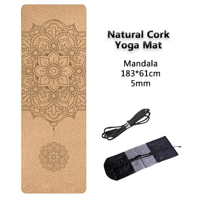 TPE Non-slip Natural Cork Yoga Mat Mandala with bag