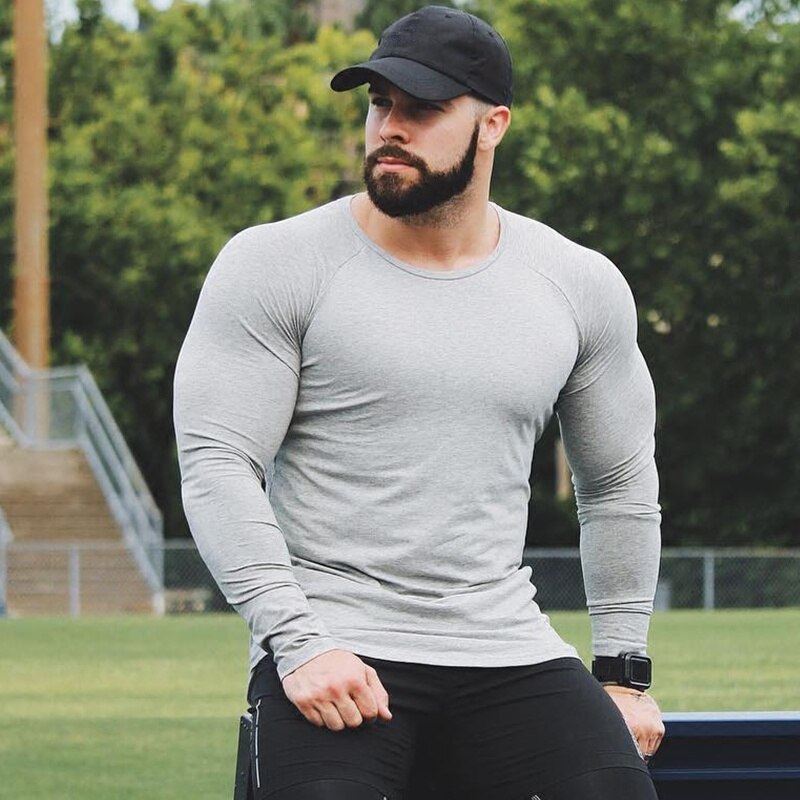 Men Cotton Long Sleeve Gym Shirt