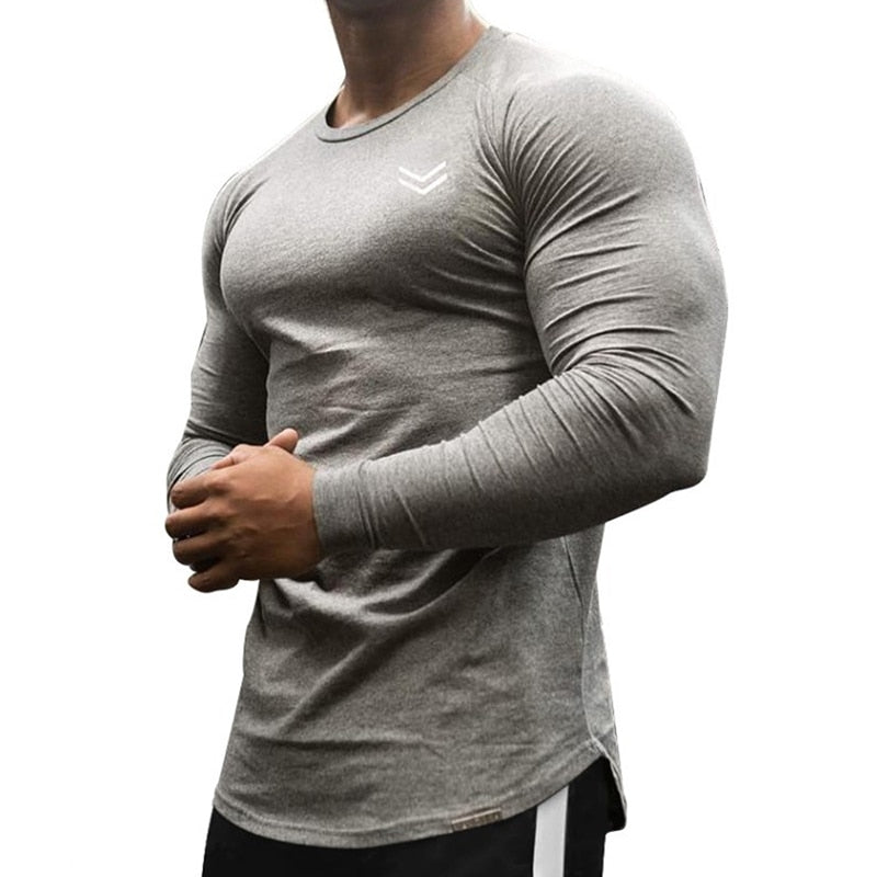 Men Gym Long Sleeve T Shirt Gray